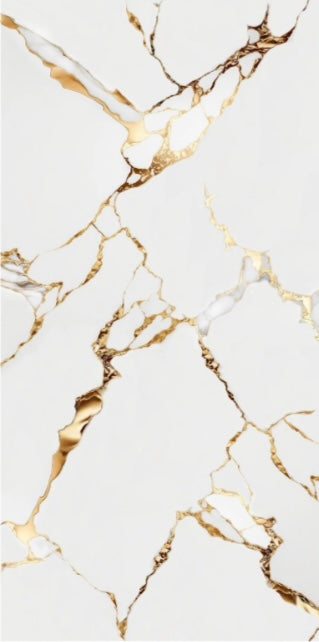 Panneau Blanc & Or — Marbre Calacatta Elite