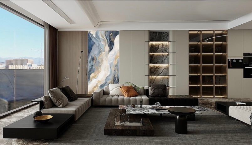 Panneau Bleu Nuit, Blanc & Or – Horizon Luxe