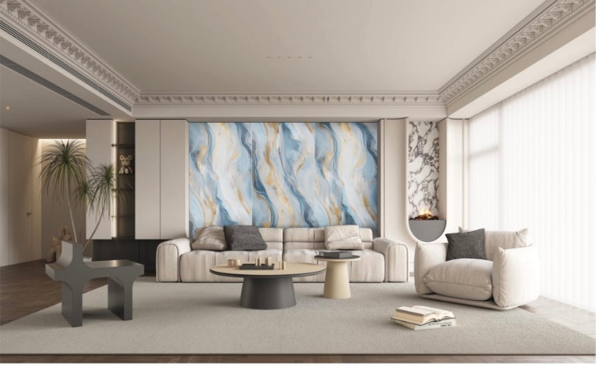 Panneau Bleu & Or — Marbre Glacier Royal