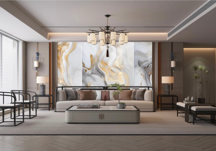 Panneau Blanc, Gris & Or – Marbre Royal Clair