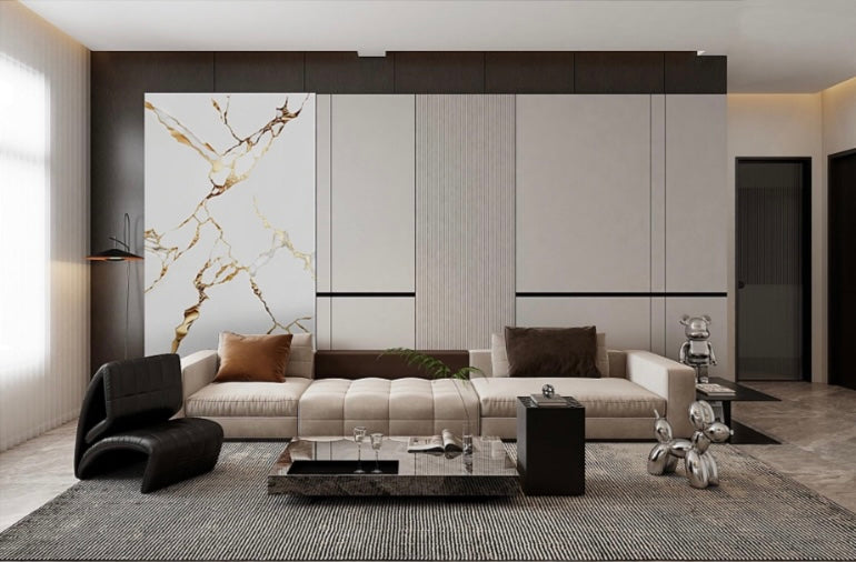 Panneau Blanc & Or — Marbre Calacatta Elite