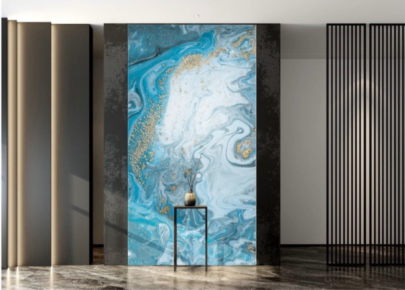 Panneau Bleu & Or – Marbre Océan Royal