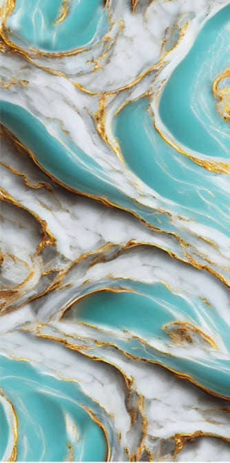 Panneau Turquoise & Blanc – Effet Onyx Doré