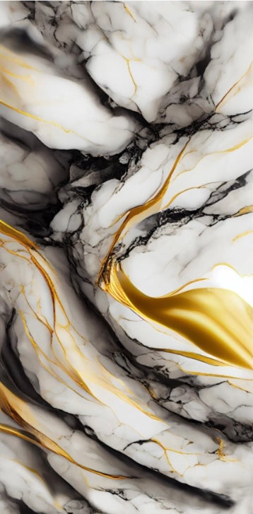 Panneau Blanc, Or & Veinures Noires – Marbre Royal