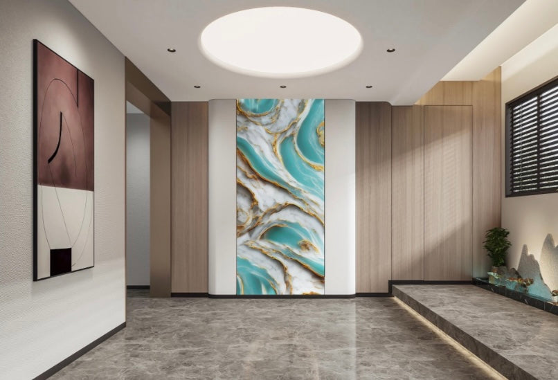 Panneau Turquoise & Blanc – Effet Onyx Doré