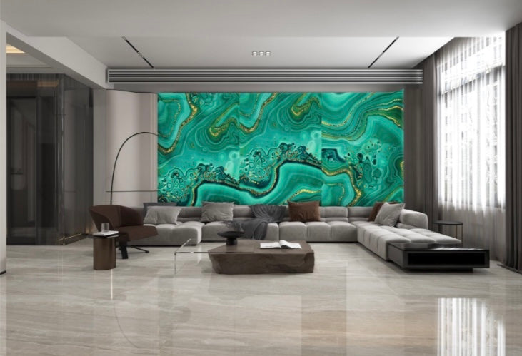 Panneau Vert Émeraude – Effet Malachite & Or