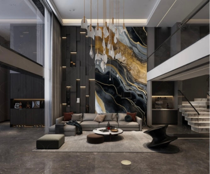 Panneau Noir & Or – Marbre Onyx Royal