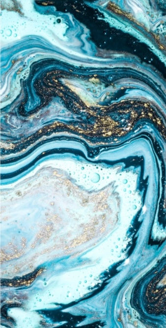 Panneau Bleu Glacier & Or – Art Marbré Contemporain